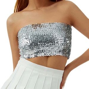 Women's Sequin Strapless Bra Top Sequins Elastic Tube Top